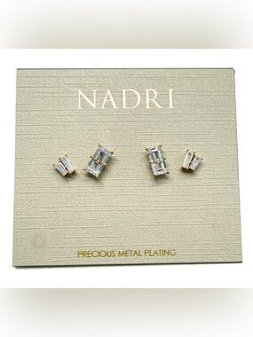 NWT Nadri Chateau Set of 4 Baguette CZ Stud Earrings